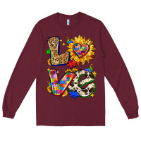 Burgundy autism love Long Sleeve Tee - Zillion Design Studio