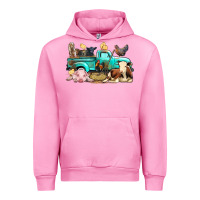 Fuchsia Pink Farm Animals Truck Urban Hoodie - BundleAndBundleShop