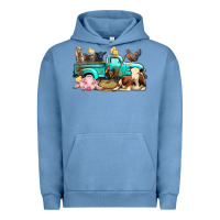 Pigment Pebble Blue Farm Animals Truck Urban Hoodie - BundleAndBundleShop