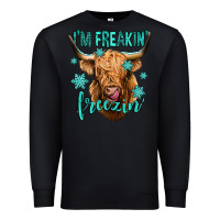 Black i'm freakin freezin long haired cow Premium Sweatshirt - Jasminsmagicworld