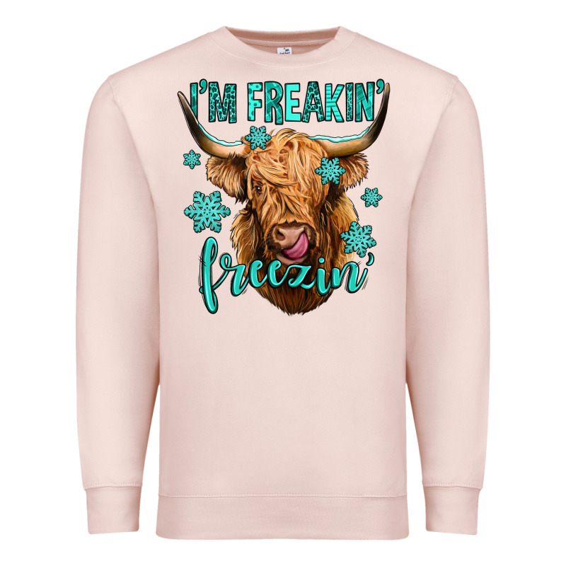 I'm Freakin Freezin Long Haired Cow Premium Sweatshirt by Jasminsmagicworld | Teevron