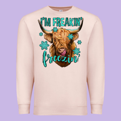 I'm Freakin Freezin Long Haired Cow Premium Sweatshirt Designed By Jasminsmagicworld