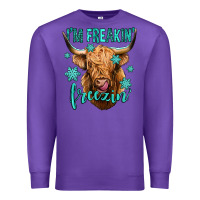 Purple i'm freakin freezin long haired cow Premium Sweatshirt - Jasminsmagicworld