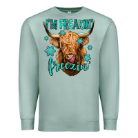 Seafoam i'm freakin freezin long haired cow Premium Sweatshirt - Jasminsmagicworld