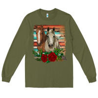 Army Green horses with roses Long Sleeve Tee - RanaPortraitStore