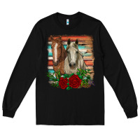 Black horses with roses Long Sleeve Tee - RanaPortraitStore