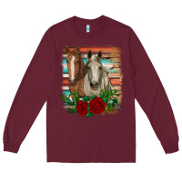 Burgundy horses with roses Long Sleeve Tee - RanaPortraitStore