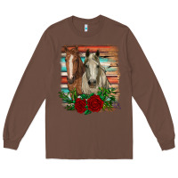Chestnut horses with roses Long Sleeve Tee - RanaPortraitStore