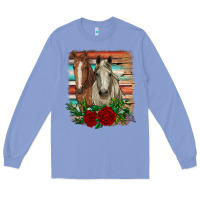 Colony Blue horses with roses Long Sleeve Tee - RanaPortraitStore