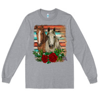 Heather Grey horses with roses Long Sleeve Tee - RanaPortraitStore