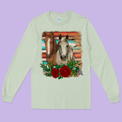 Horses With Roses Long Sleeve Tee Designed By Ranaportraitstore