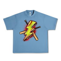 Pebble Blue softball lightning bolt Urban Heavy Tee - Zillion Design Studio