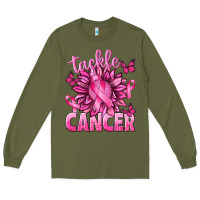 Army Green Tackle Cancer with Sunflower Long Sleeve Tee - texasbilliewilder