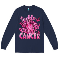 Navy Tackle Cancer with Sunflower Long Sleeve Tee - texasbilliewilder