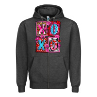 Charcoal Heather xoxo with roses and candies olivia Zipper Hoodie - OliviaCreatesArt