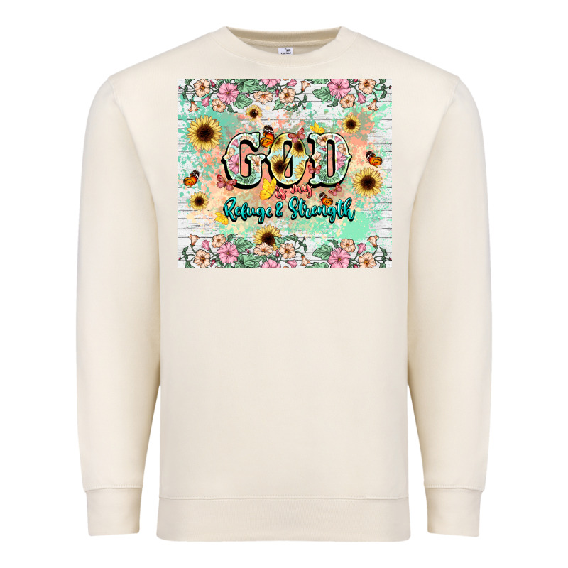 God Is My Refugee And Strength Premium Sweatshirt by NancyCooperArtShop | Teevron