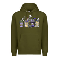 Army Green skeleton coffee cups Premium Hoodie - NancyCooperArtShop