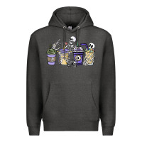 Charcoal Heather skeleton coffee cups Premium Hoodie - NancyCooperArtShop