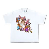 White Louisiana Map Easter Bunny And Cross Urban Heavy Tee - RanaPortraitStore