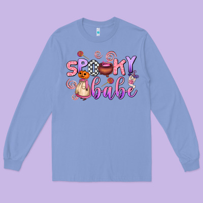 Spooky Babe Long Sleeve Tee Designed By Adodesignshop