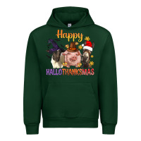 Forest Green Happy Hallothanksmas Farm Animal Urban Hoodie - BundleAndBundleShop