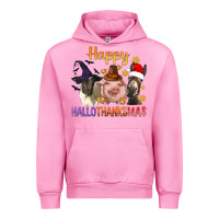 Fuchsia Pink Happy Hallothanksmas Farm Animal Urban Hoodie - BundleAndBundleShop