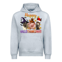Heather Grey Happy Hallothanksmas Farm Animal Urban Hoodie - BundleAndBundleShop