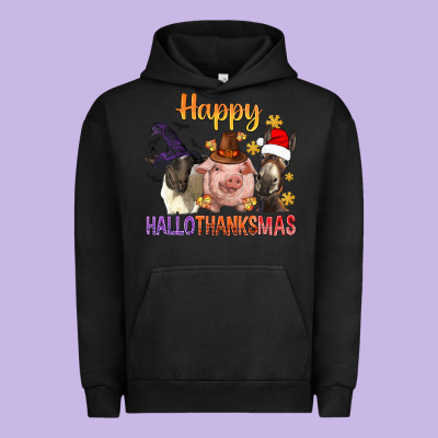 Happy Hallothanksmas Farm Animal Urban Hoodie Designed By Bundleandbundleshop