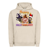 Pigment French Oak Happy Hallothanksmas Farm Animal Urban Hoodie - BundleAndBundleShop