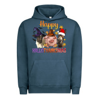 Pigment Midnight Navy Happy Hallothanksmas Farm Animal Urban Hoodie - BundleAndBundleShop