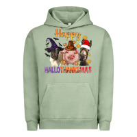 Pigment Oil Green Happy Hallothanksmas Farm Animal Urban Hoodie - BundleAndBundleShop