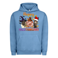 Pigment Pebble Blue Happy Hallothanksmas Farm Animal Urban Hoodie - BundleAndBundleShop