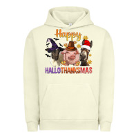 Pigment Pistachio Happy Hallothanksmas Farm Animal Urban Hoodie - BundleAndBundleShop