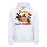White Happy Hallothanksmas Farm Animal Urban Hoodie - BundleAndBundleShop