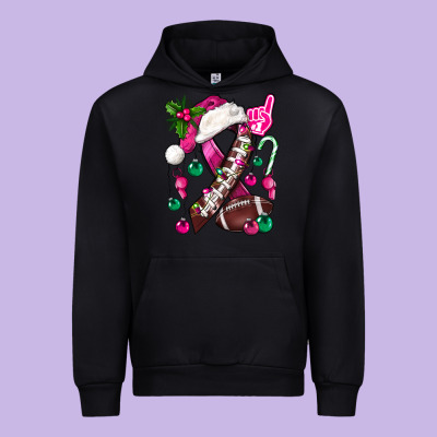 Pink Christmas Breast Cancer Ribbon Football Urban Hoodie Designed By Bundleandbundleshop