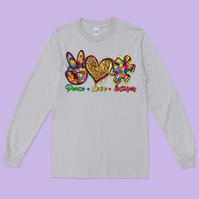 Peace Love Autism Long Sleeve Tee Designed By Zillion Design Studio