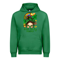 Emerald St. Patrick Messy Bun One Luck Mama With Clover Urban Hoodie - BundleAndBundleShop
