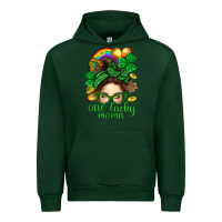 Forest Green St. Patrick Messy Bun One Luck Mama With Clover Urban Hoodie - BundleAndBundleShop