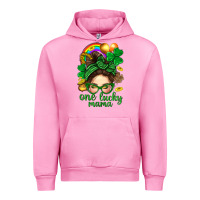 Fuchsia Pink St. Patrick Messy Bun One Luck Mama With Clover Urban Hoodie - BundleAndBundleShop