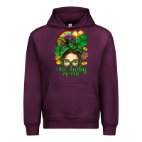 Mauve Wine St. Patrick Messy Bun One Luck Mama With Clover Urban Hoodie - BundleAndBundleShop