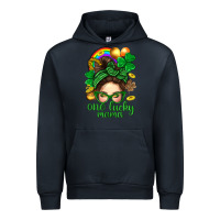 Navy St. Patrick Messy Bun One Luck Mama With Clover Urban Hoodie - BundleAndBundleShop