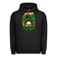 Pigment Black St. Patrick Messy Bun One Luck Mama With Clover Urban Hoodie - BundleAndBundleShop