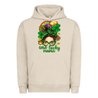 Pigment French Oak St. Patrick Messy Bun One Luck Mama With Clover Urban Hoodie - BundleAndBundleShop