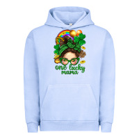 Pigment Grape Ice St. Patrick Messy Bun One Luck Mama With Clover Urban Hoodie - BundleAndBundleShop