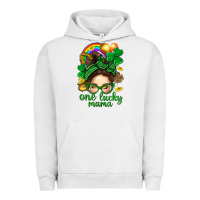 Pigment Lunar Rock St. Patrick Messy Bun One Luck Mama With Clover Urban Hoodie - BundleAndBundleShop