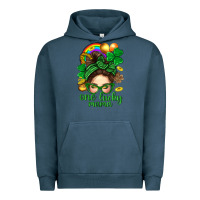 Pigment Midnight Navy St. Patrick Messy Bun One Luck Mama With Clover Urban Hoodie - BundleAndBundleShop