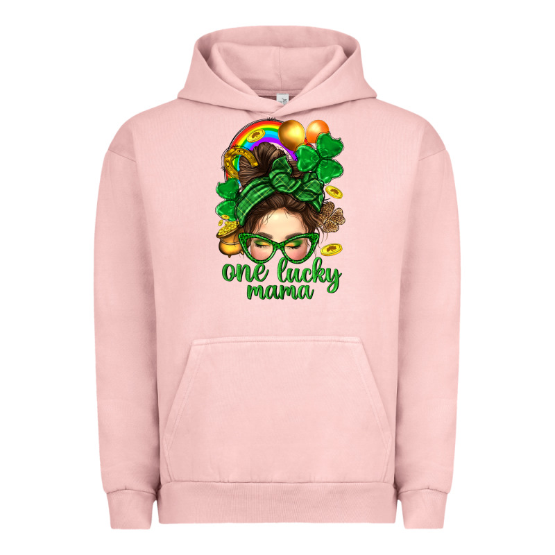 St. Patrick Messy Bun One Luck Mama With Clover Urban Hoodie by BundleAndBundleShop | Teevron