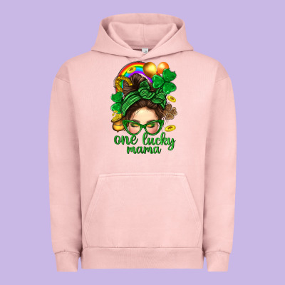 St. Patrick Messy Bun One Luck Mama With Clover Urban Hoodie Designed By Bundleandbundleshop