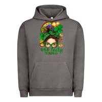Pigment Tornado St. Patrick Messy Bun One Luck Mama With Clover Urban Hoodie - BundleAndBundleShop