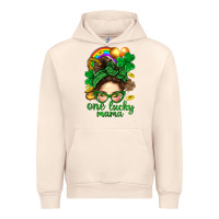 Sandshell St. Patrick Messy Bun One Luck Mama With Clover Urban Hoodie - BundleAndBundleShop